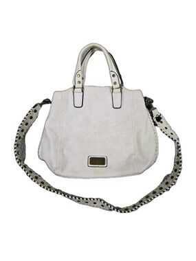 Hayden Ivory Faux Leather Braided Crossbody Purse Double Handle Handbag Bag